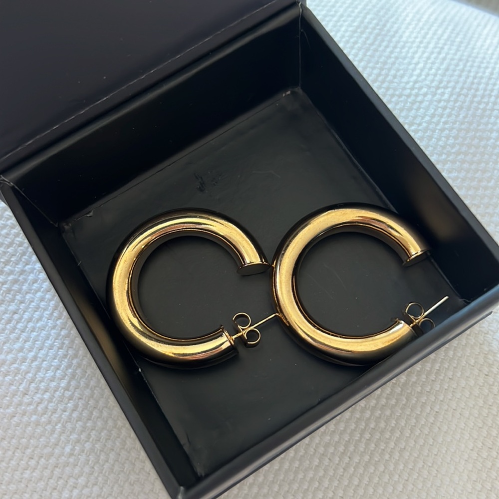 Joolz by Martha Calvo Gold Tubular Hoops 1.25” Earrings NWT